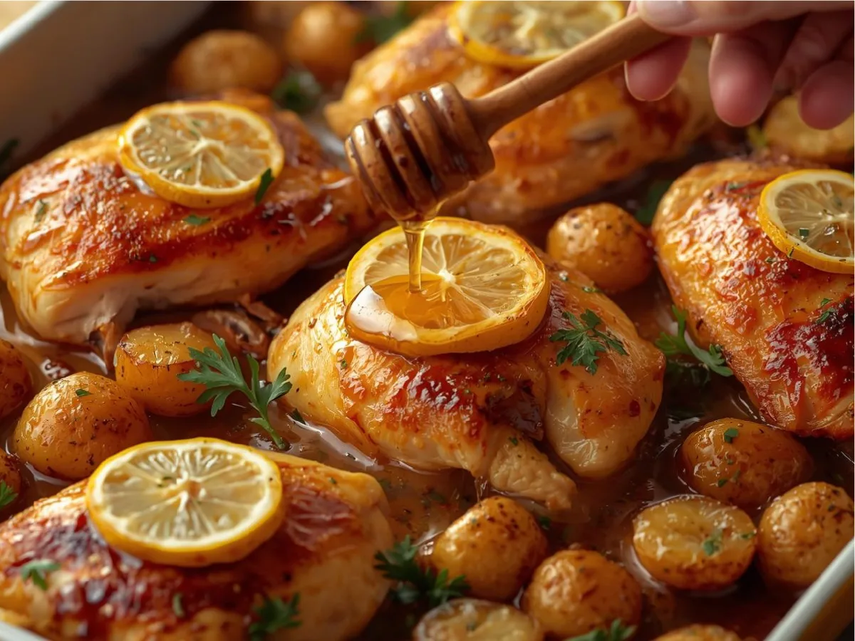 Honey Harissa Chicken with golden glaze.