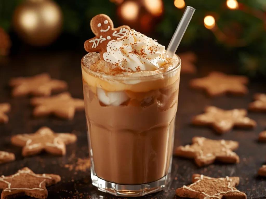 Iced Gingerbread Chai Tea Latte glass.