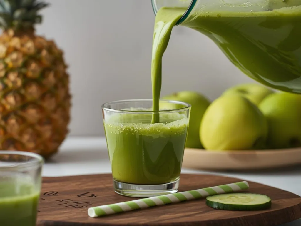 Vibrant green juice glass;