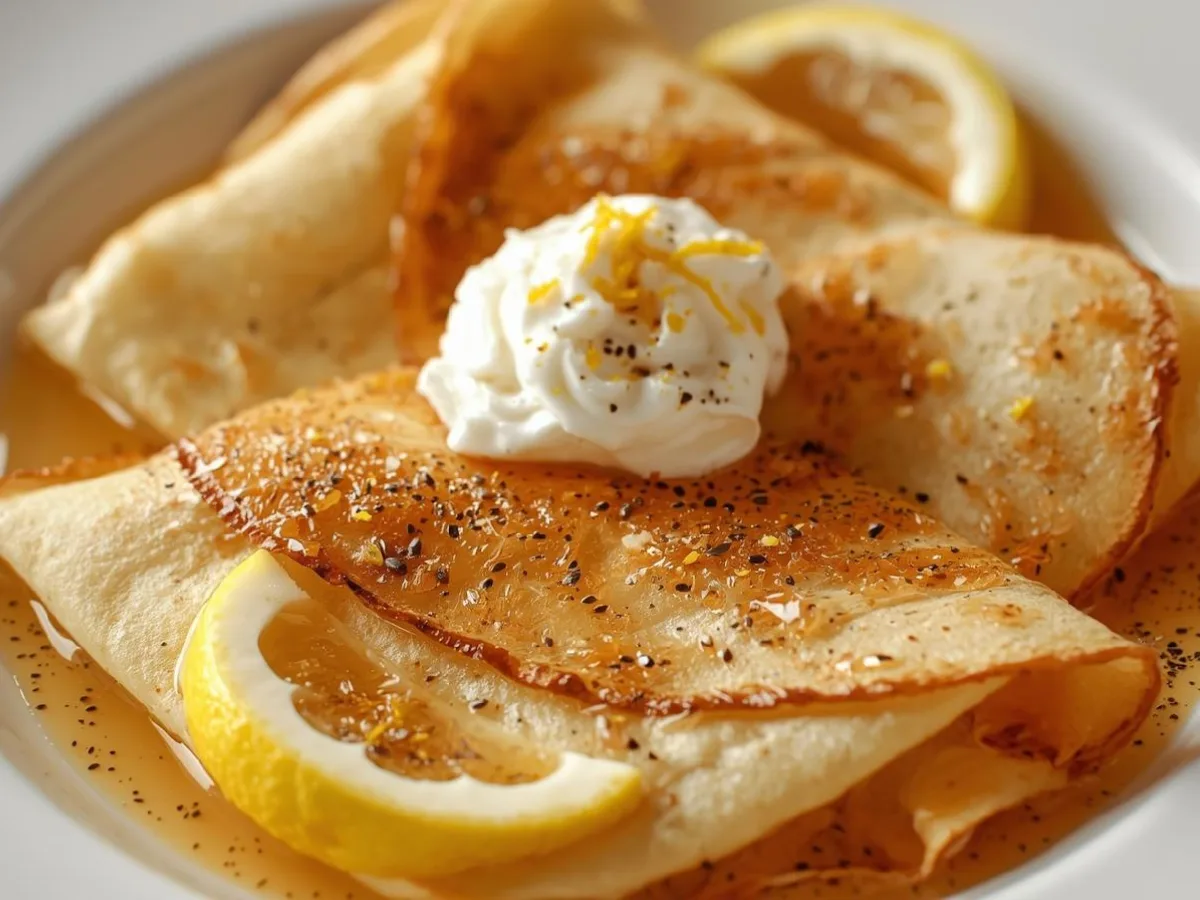 Low-carb lemon crêpes with lemon zest.