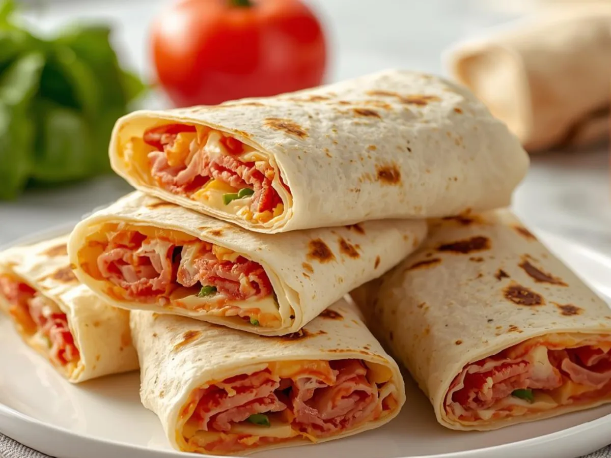 Crispy Baked Pizza Burritos with pepperoni and cheese.
