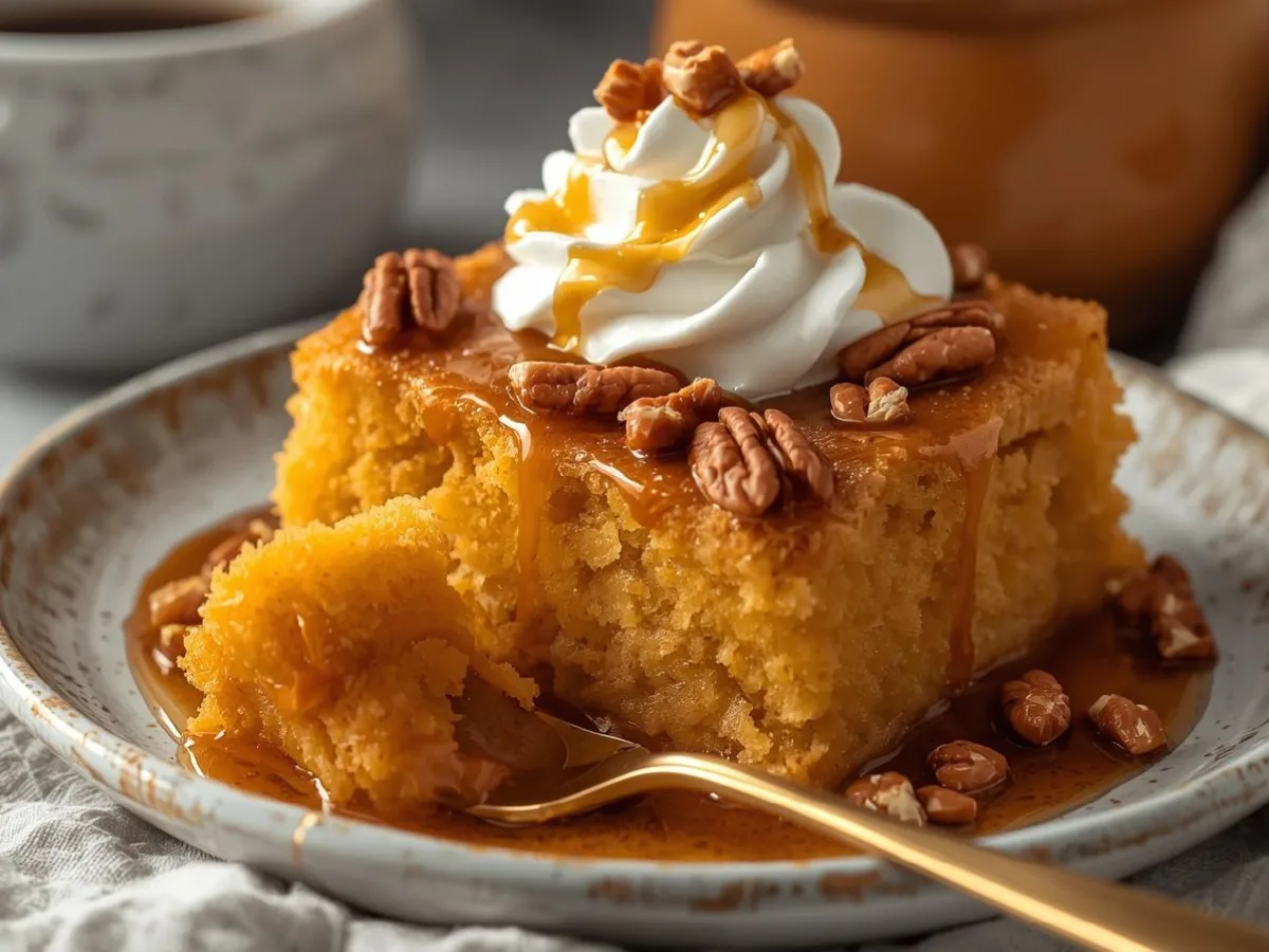 Freshly baked Pumpkin Cottage Cheese Bake in a rustic white dish.