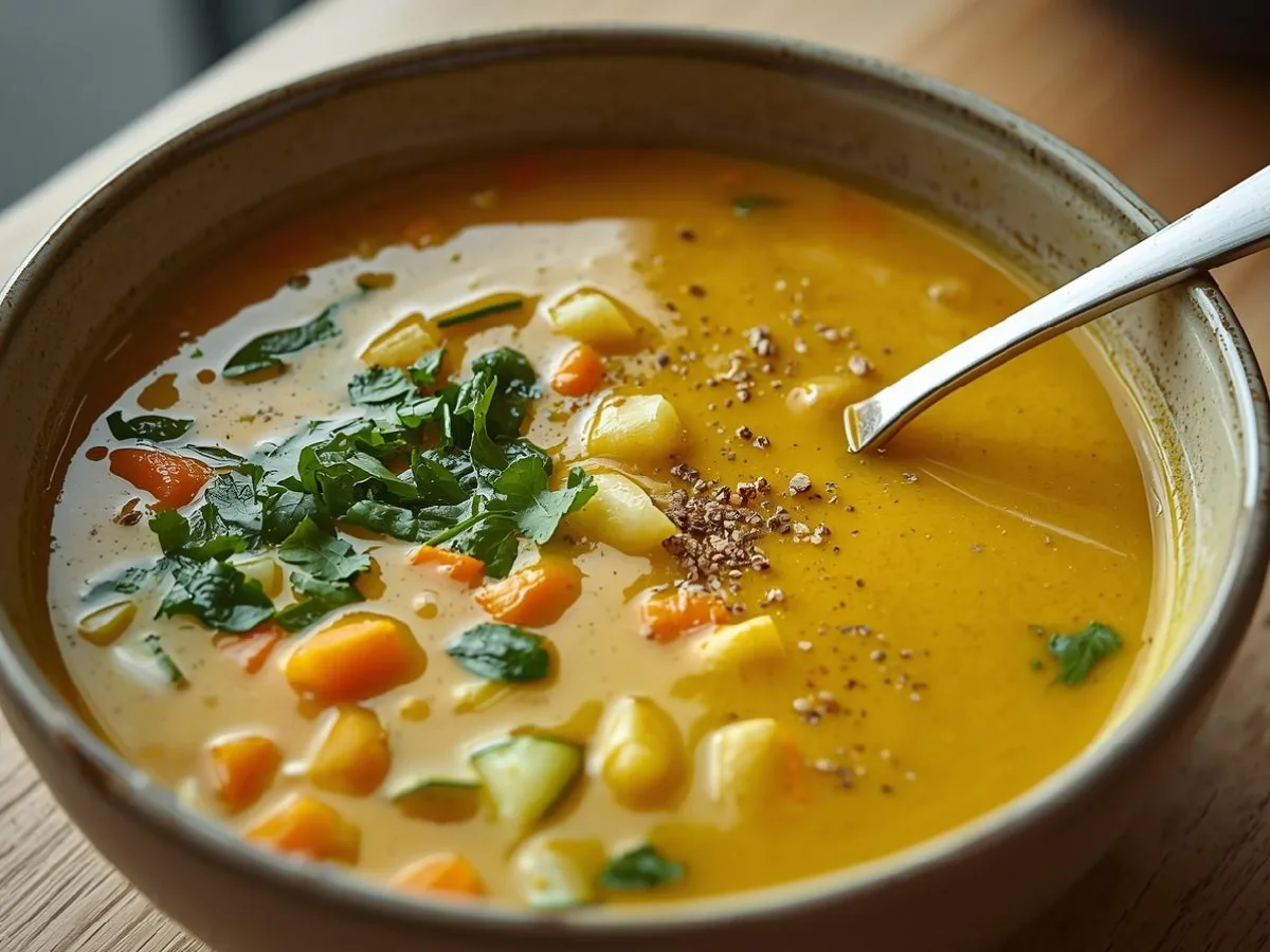 Anti-Inflammatory Golden Detox Soup with turmeric.