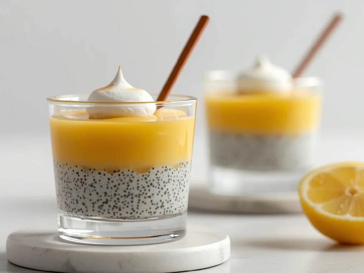 Lemon Curd Chia Pudding in a glass.