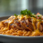 Pollo Loco Mexican Chicken and Rice with Queso on a plate