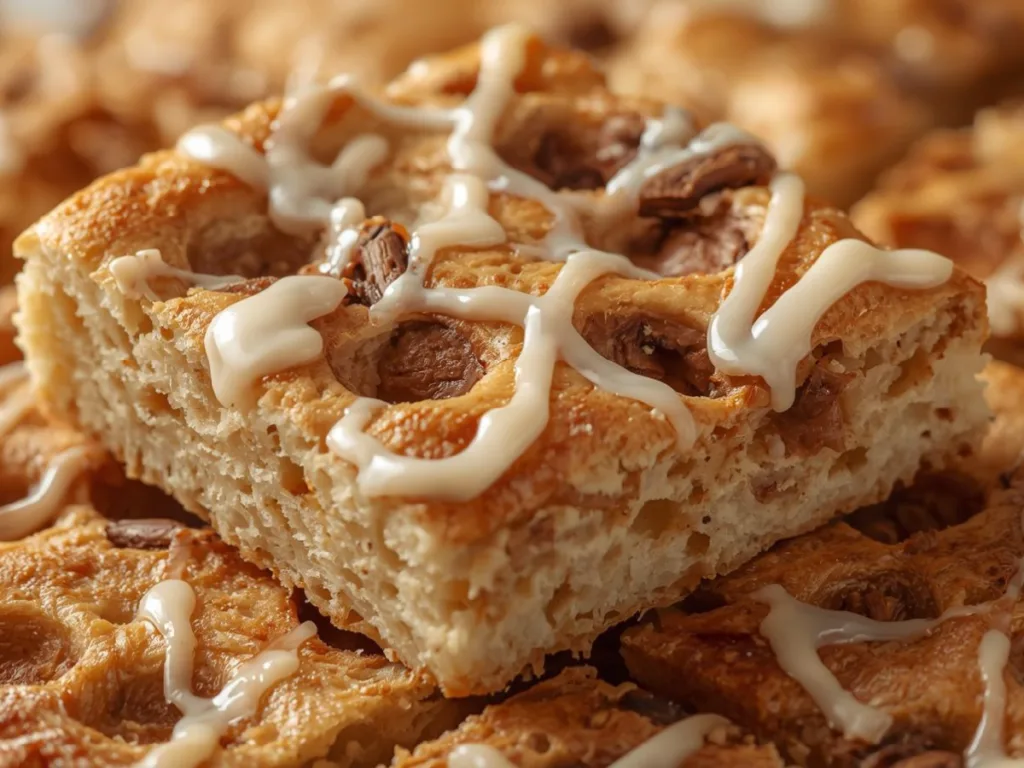 Golden Cinnamon Focaccia Bread with deep dimples filled with bubbling cinnamon sugar and melted butter.