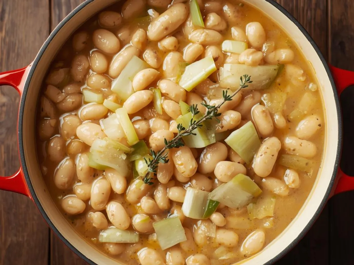 Creamy Butter Beans with Leeks in a bowl.