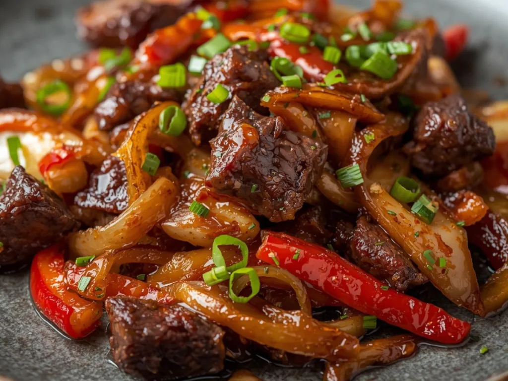 Cooking Pepper Steak with Bell Peppers and Onion