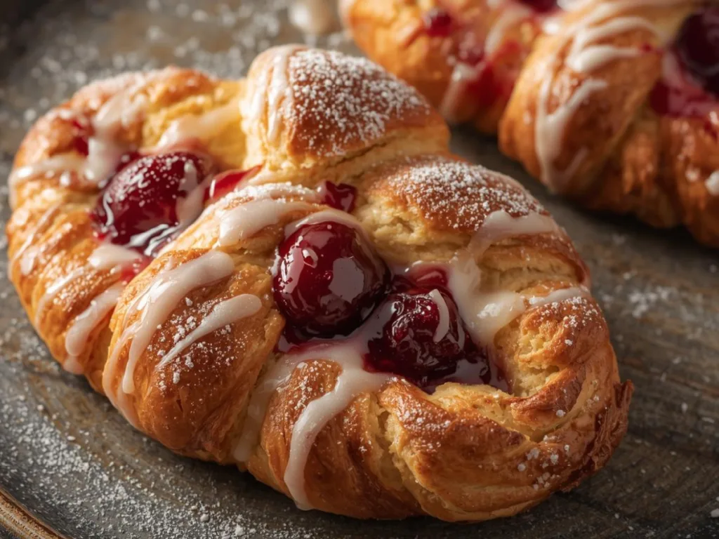 Sliced cherry danish pastry braid