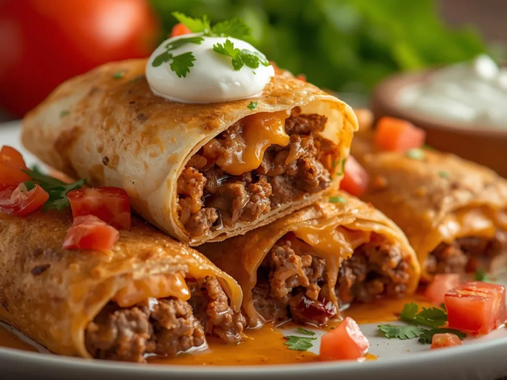 Melty cheese beef chimichanga slice