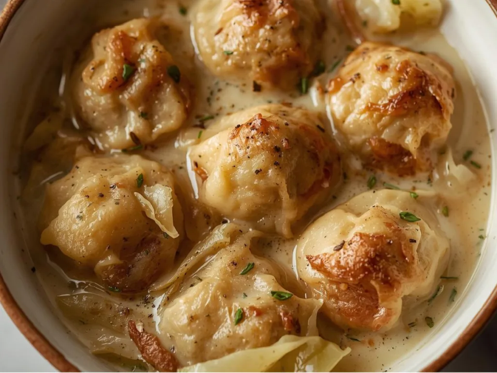 Traditional cabbage dumplings bowl.
