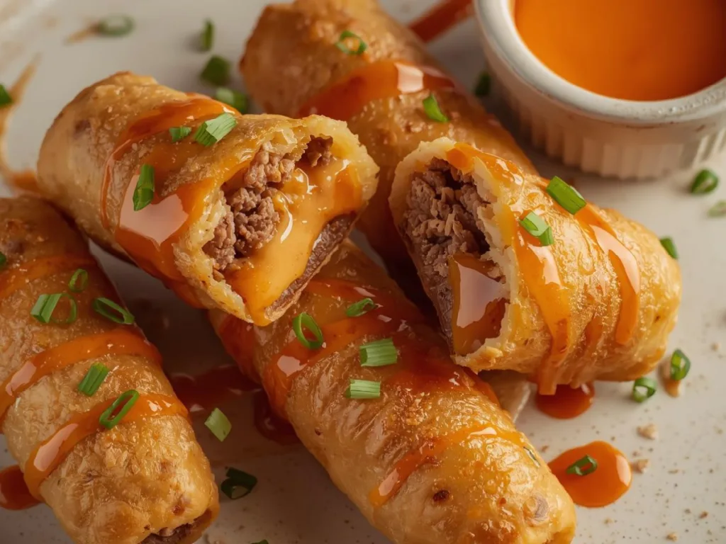 Cross-section of voodoo egg roll showing crawfish