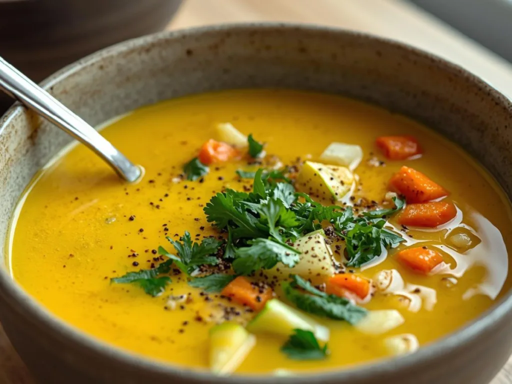 Healing Anti-Inflammatory Golden Detox Soup bowl.