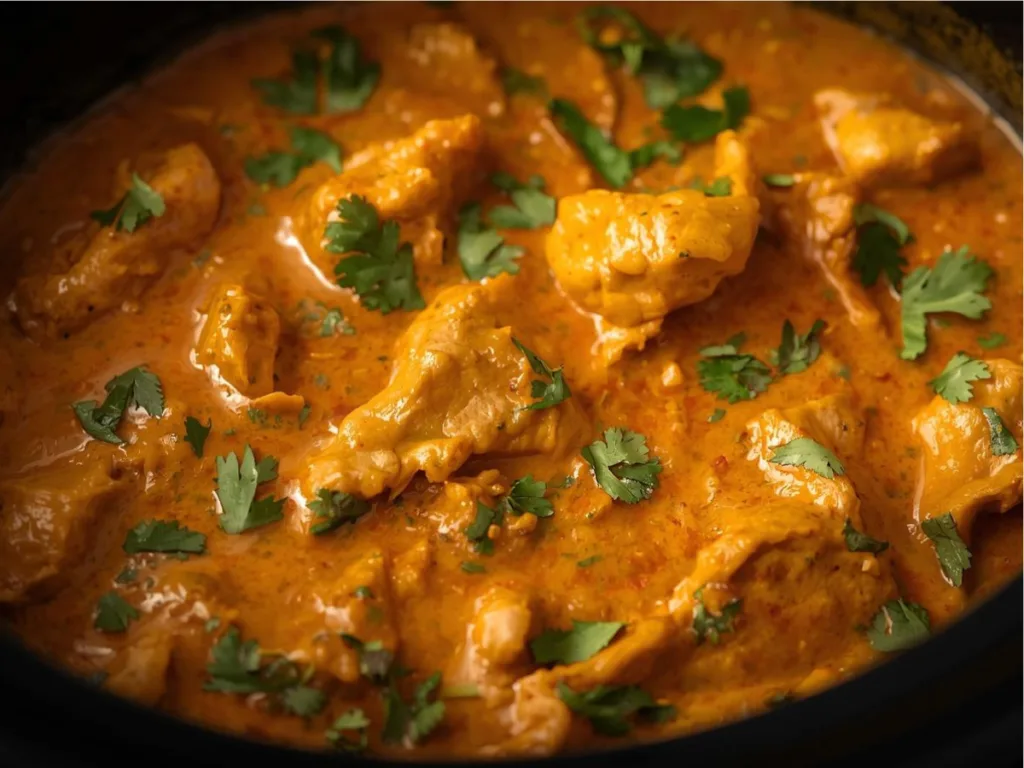 One Pot Butter Chicken served with warm naan.