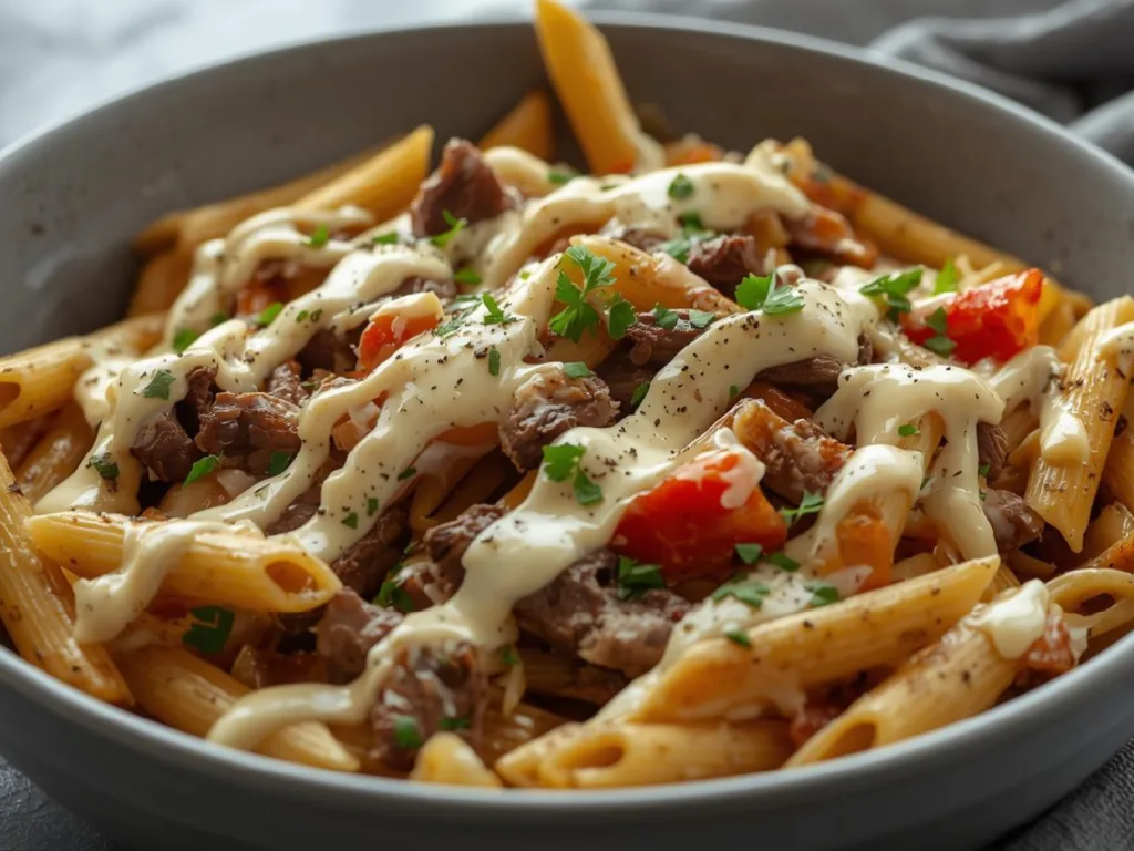 One Pot Philly Cheesesteak Pasta