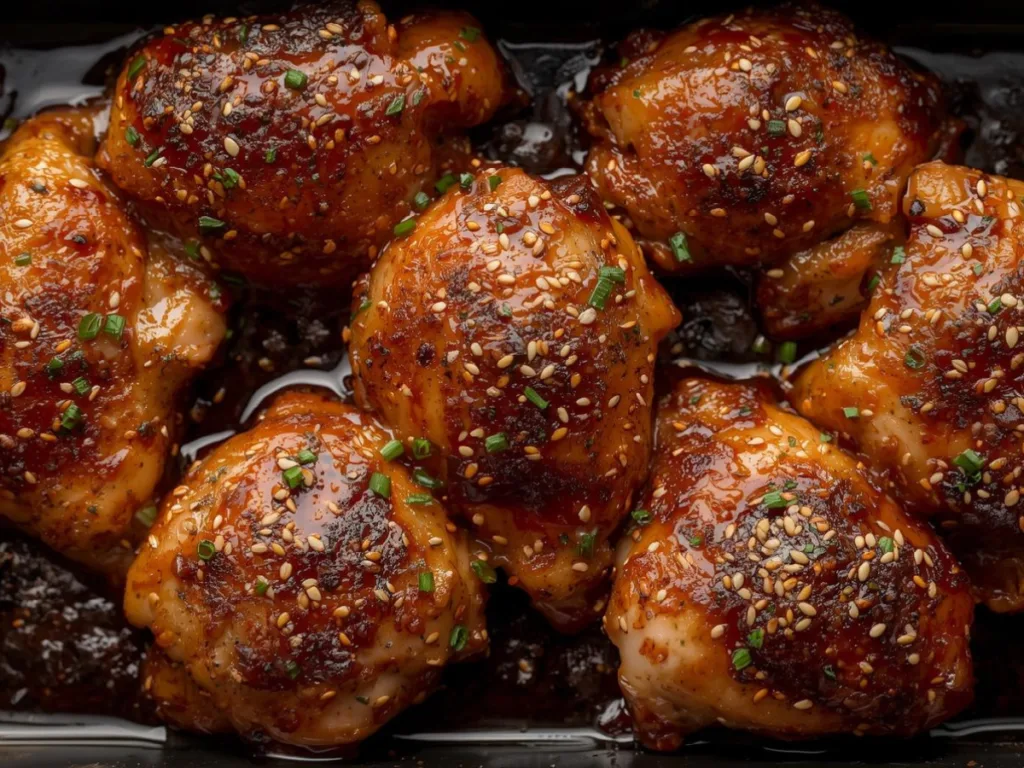 Sticky Easy Soy Garlic Chicken Thighs in a pan