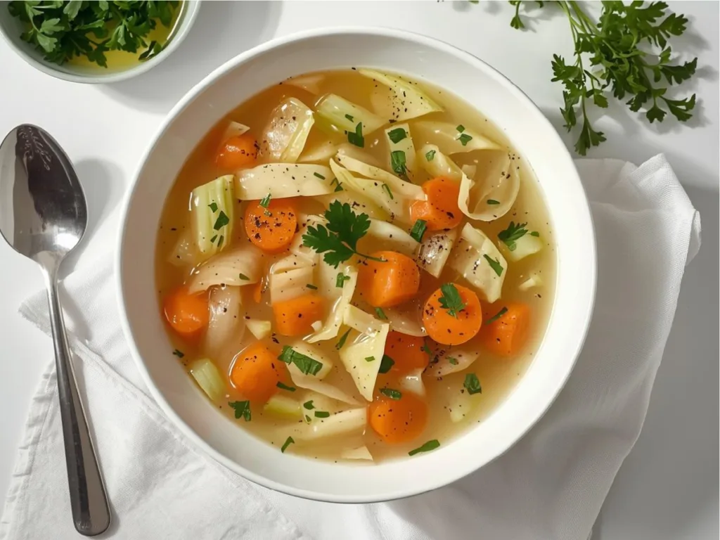 Low calorie cabbage soup close-up.