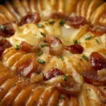 Sliced French Onion Potato Bake on plate