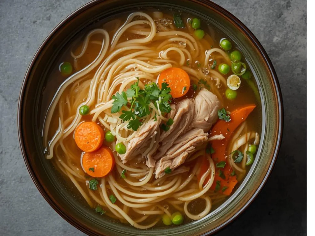 Asian broth soup noodle bowls with ginger