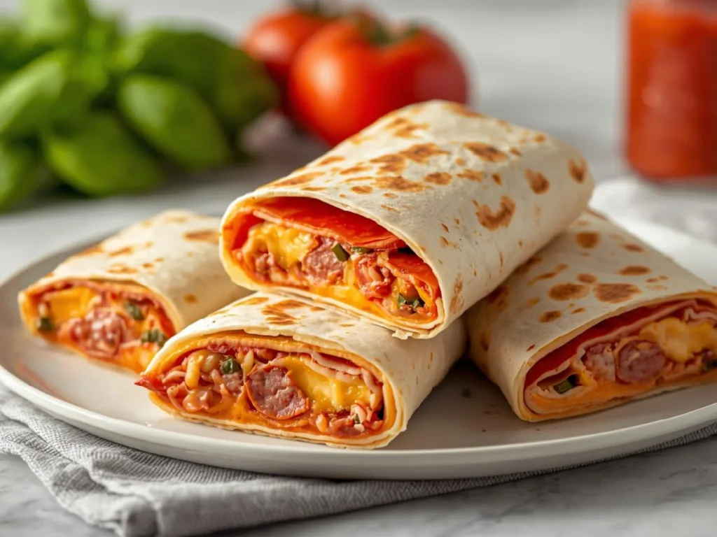 Close-up of Pizza Burrito texture.