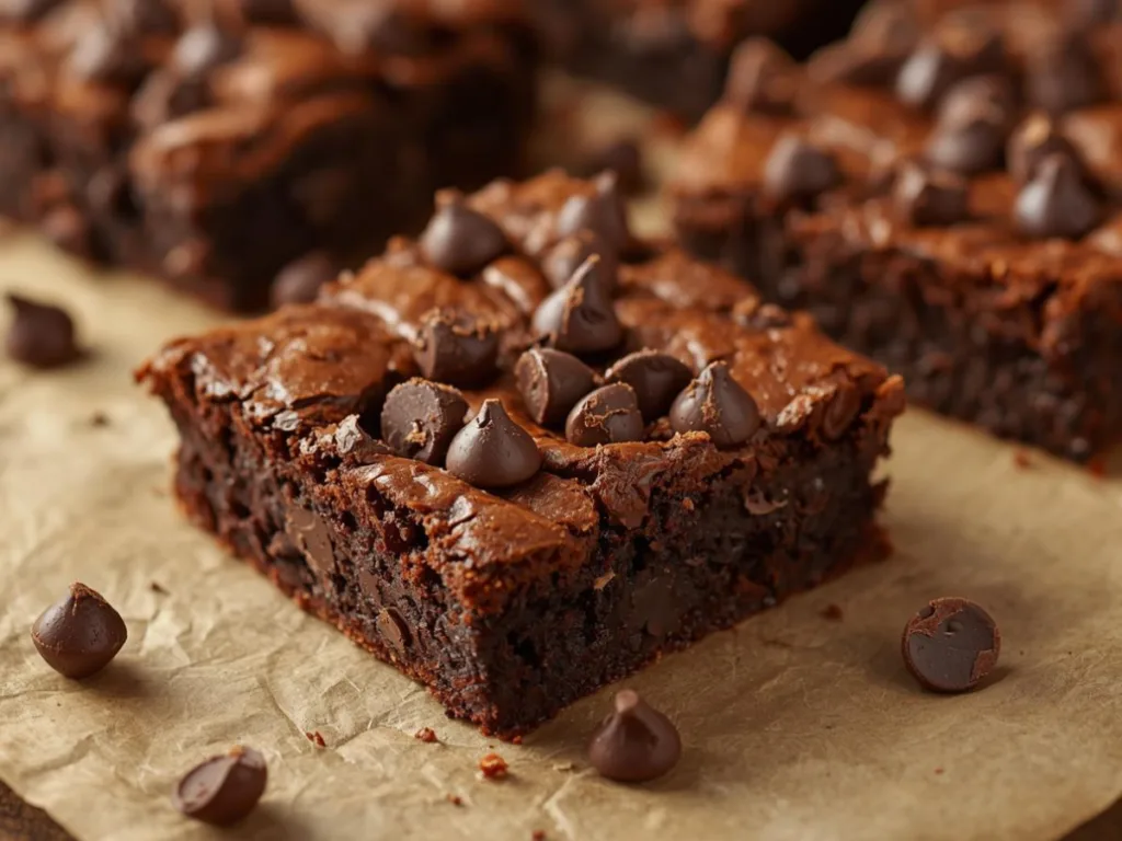 Fudgy Protein Brownies stacked high.