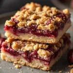Cranberry Crumble Bars cut into squares for Thanksgiving.