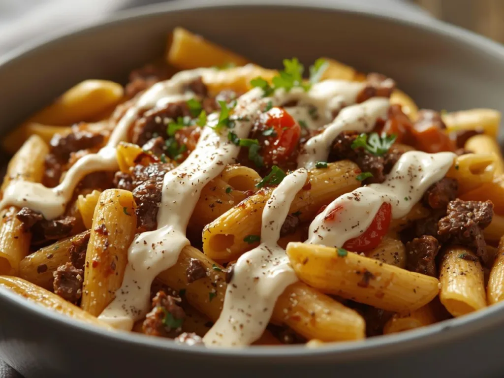 Steak and Cheese Pasta Dish