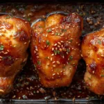 Easy Soy Garlic Chicken Thighs served over rice.