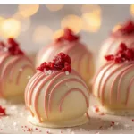 Bite-sized strawberry white chocolate truffles.