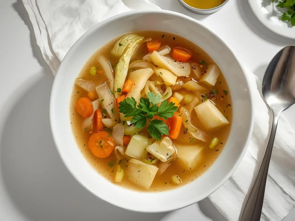 Keto vegetable soup with cabbage.