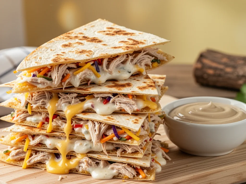 Sliced Easy Chicken Quesadillas plate.