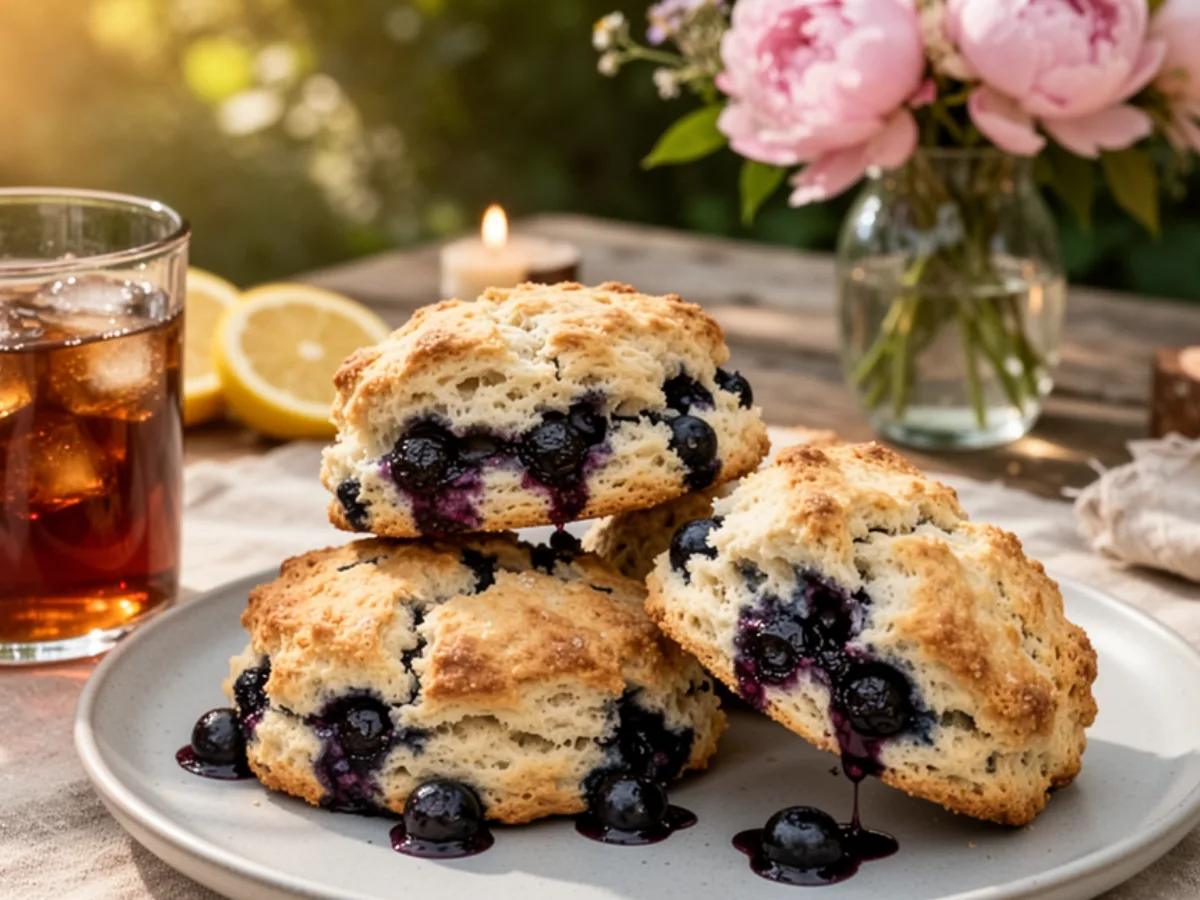 Fluffy Blueberry Biscuits with vanilla glaze