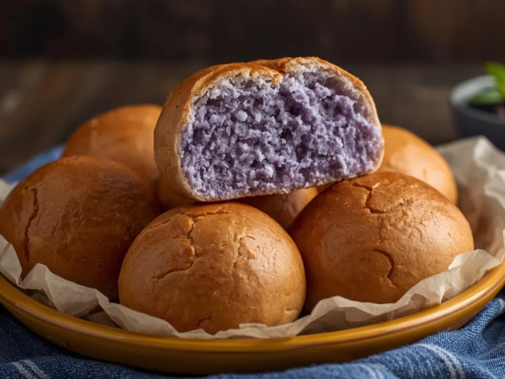 Soft Purple Sweet Potato Buns on plate