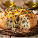 Italian herb and cheese bread rolls with garlic topping.