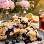 Close-up of blueberry biscuits crumb