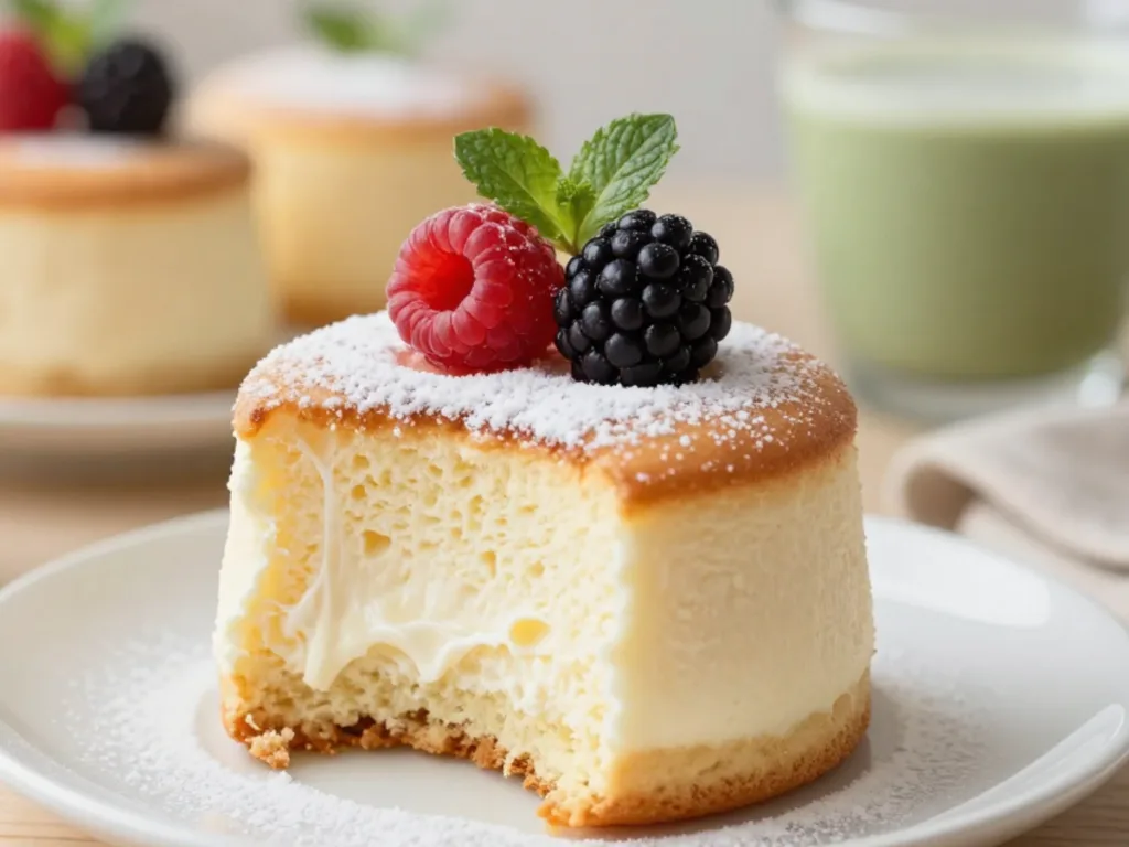 Elegant Japanese Cheesecake Cupcakes on a tray.