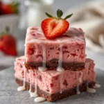 Strawberry Brownies with Lemon Glaze ready for serving