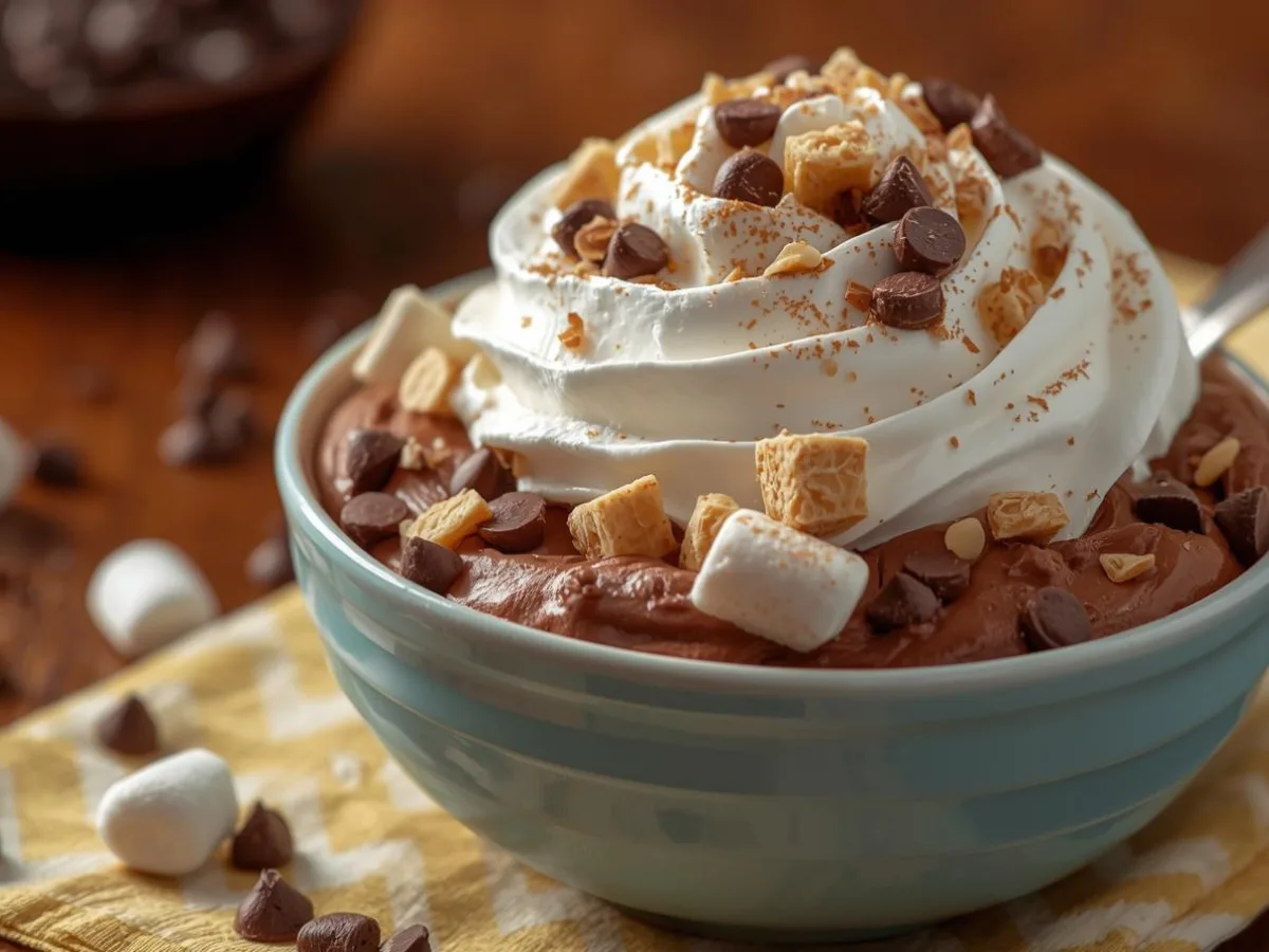 Creamy Chocolate Fluff Salad in a crystal bowl.