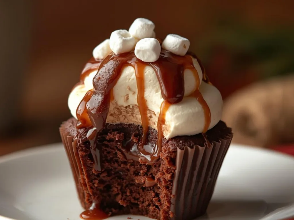 Moist chocolate hot cocoa cupcakes topped with creamy marshmallow buttercream