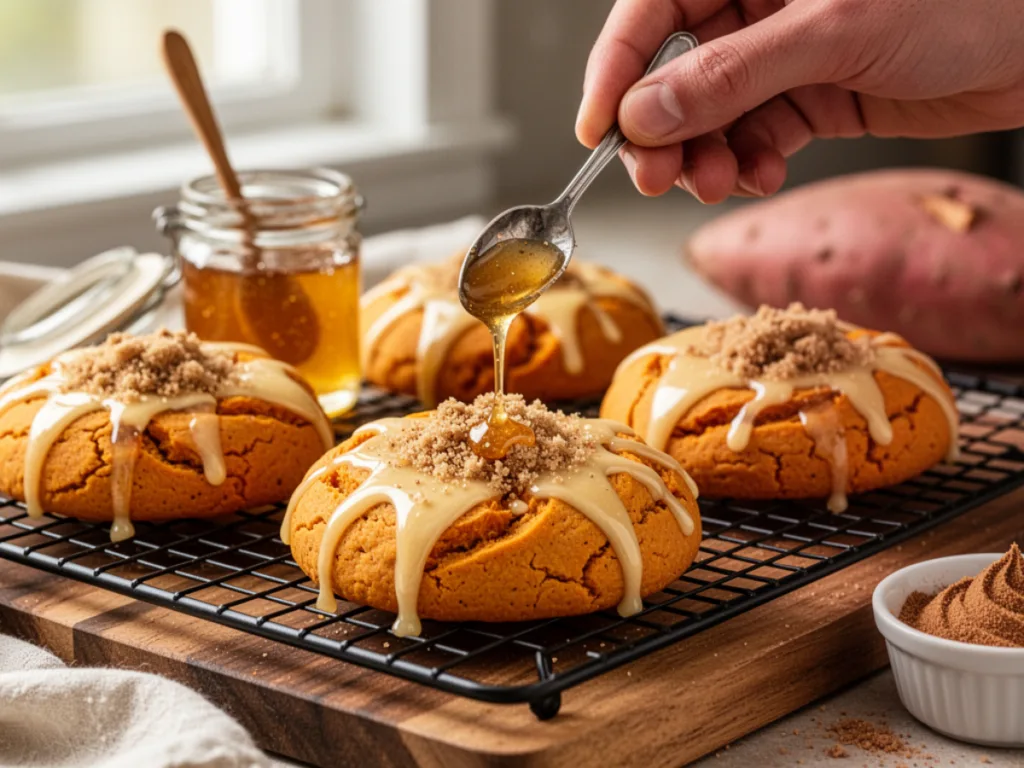 Homemade Sweet Potato Cookies with cinnamon icing.