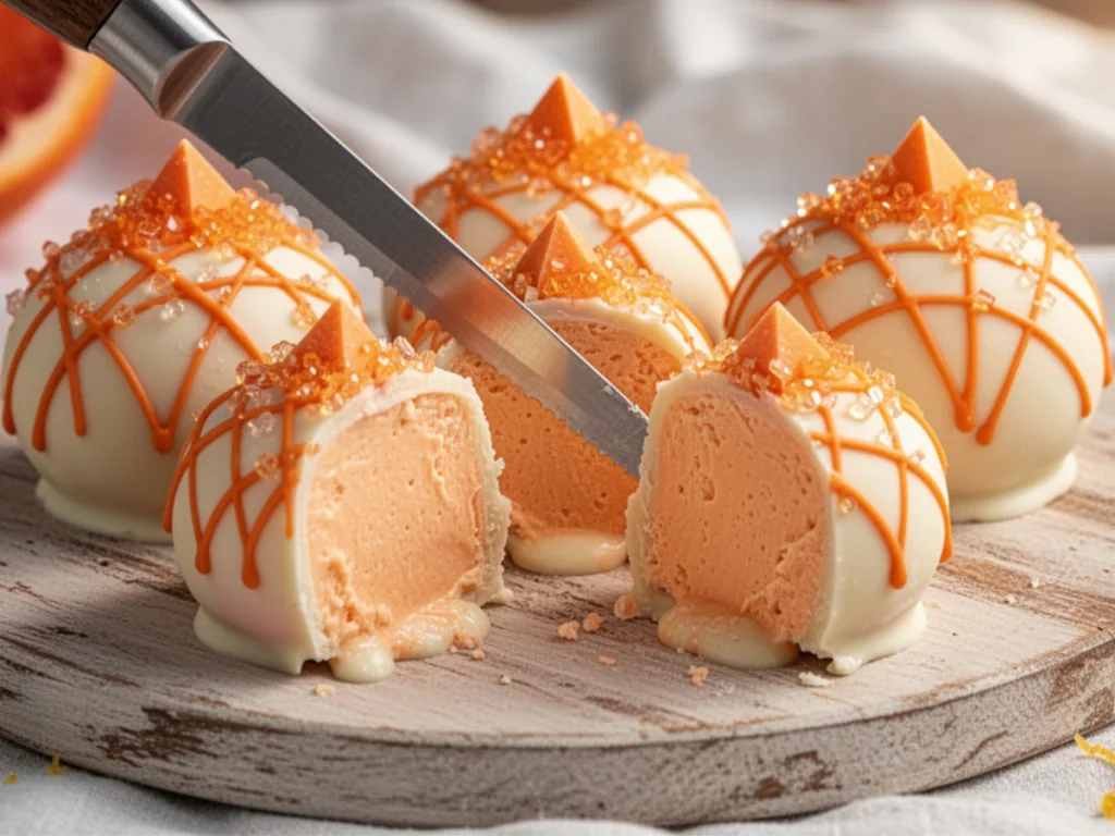 A platter of no-bake orange creamsicle truffles, perfect for quick summer desserts and sweet treat cravings.