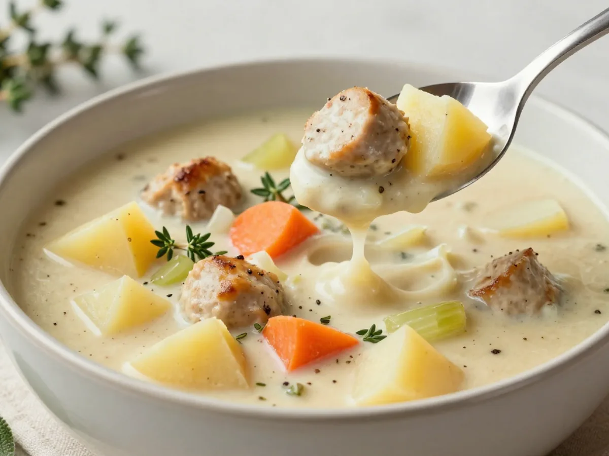 Creamy Potato Soup With Vegetables and Sausage