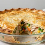 Golden flaky sourdough discard pie crust on pot pie.