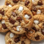 Soft Peanut Butter Swirl Sourdough S'mores Cookies with golden edges.