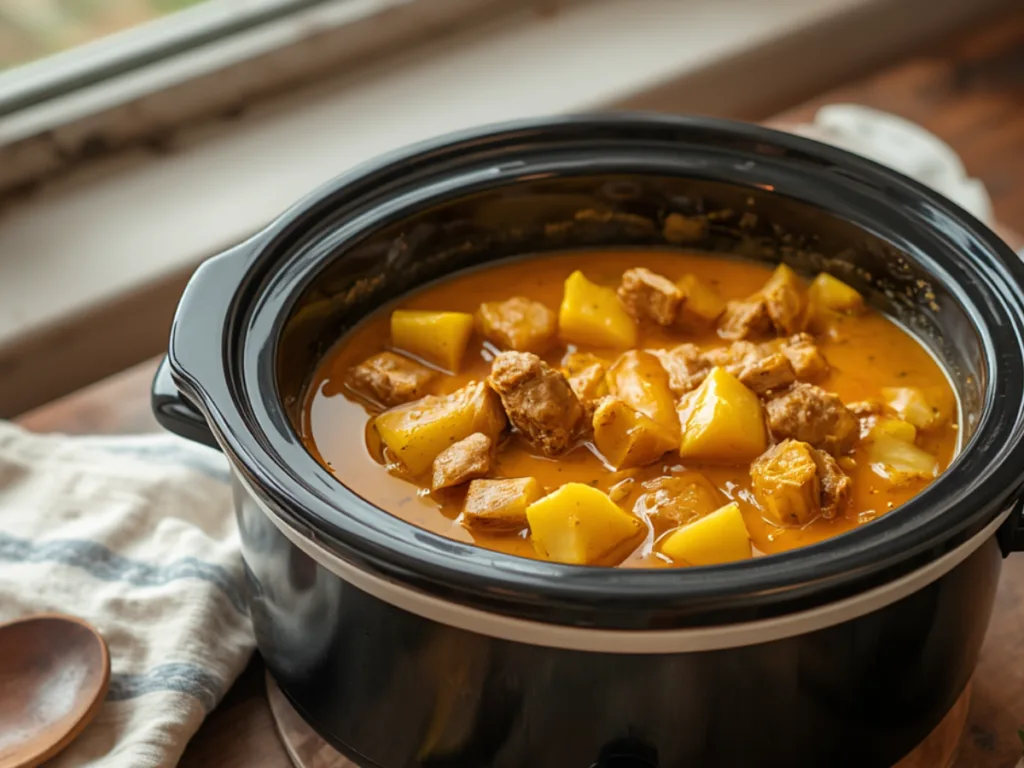 Slow cooker lamb curry recipes with fresh cilantro garnish.