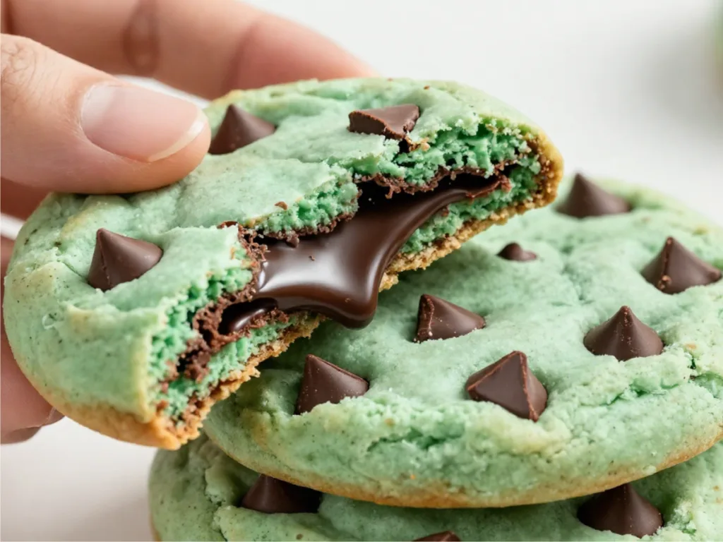 Homemade mint chip cookies with chocolate.