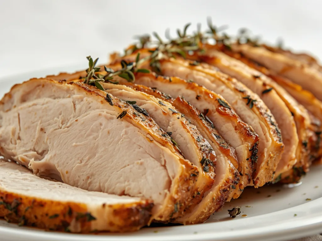 Golden turkey breast roast in a crockpot.