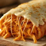 Buffalo chicken casserole being served with a spoon.