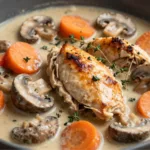 Healthy chicken mushroom carrot recipes plate.
