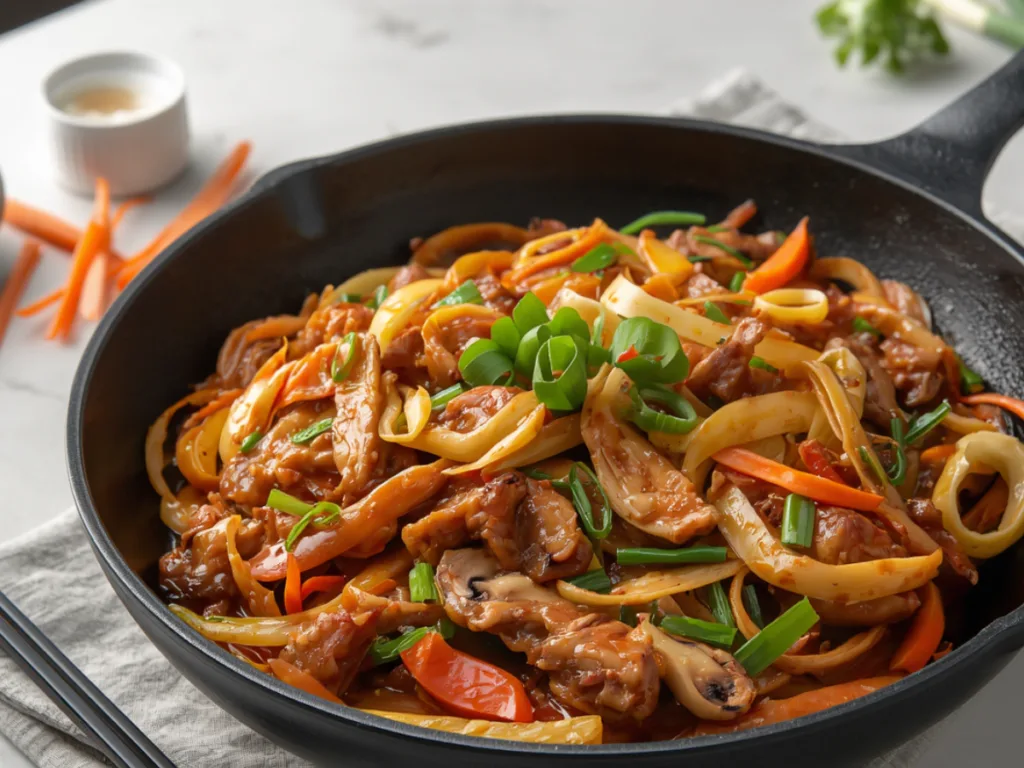Moo Shu Chicken ingredients in a wok.